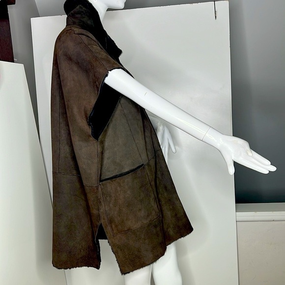 Italian Size 12-14 Zip 3/4 Length Soft Brown Shearling Jacket Car Coat Jacket - Picture 1 of 9